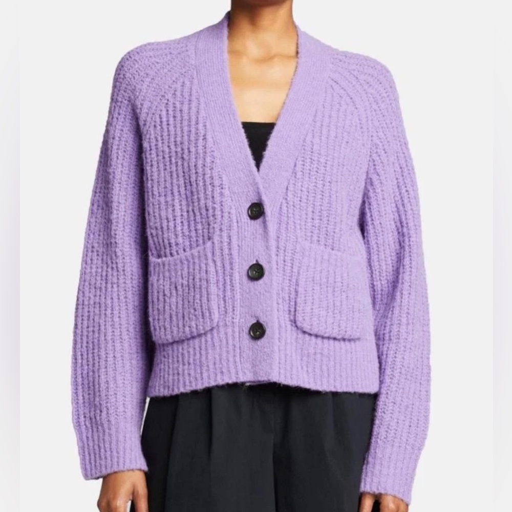 A.L.C. Cardigan Sweater Lavender Purple Lilac Ribbed Knit Cleveland Extra Large